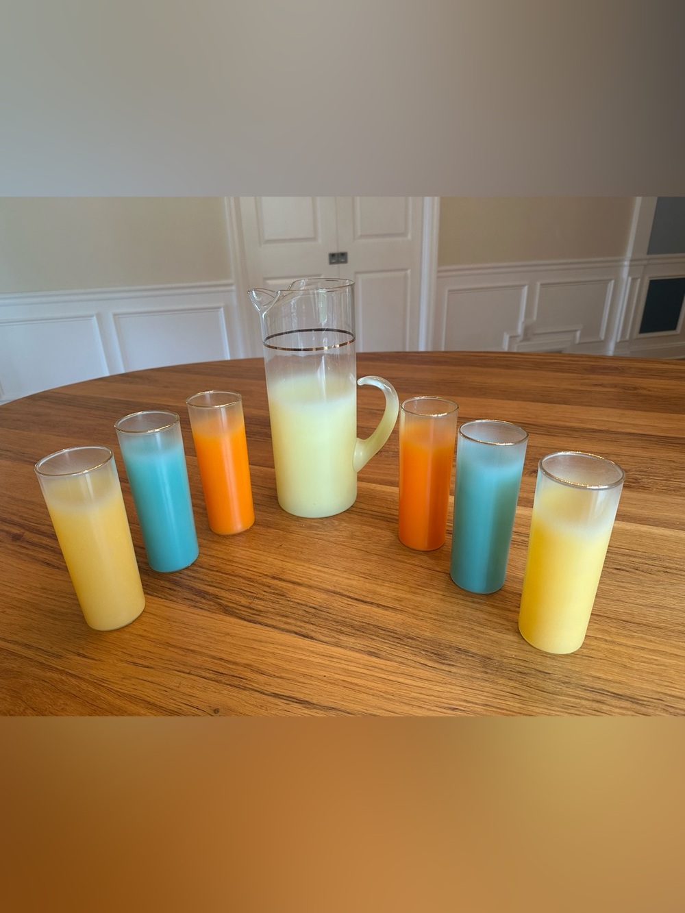 Blendo Mid-Century Ombre Glass Pitcher and glasses Set - Yellow, Orange, Teal